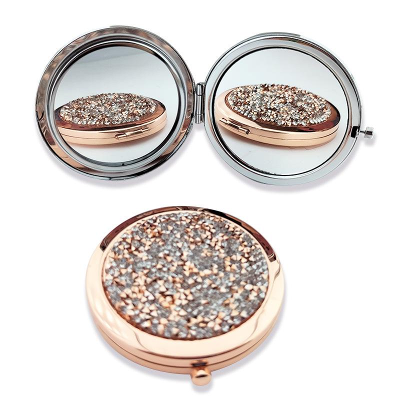 crystal stick-on crystals round double-sided mirror portable mini pocket mirror 70 snap button gold rose gold silver small mirror