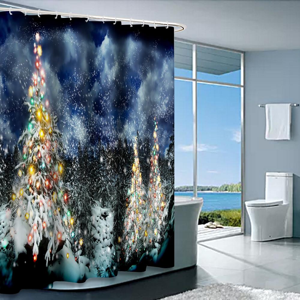 cross-border hot selling holiday christmas printing shower curtain polyester waterproof bathroom curtain bathroom shower curtain wet and dry partition curtain