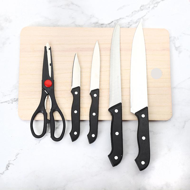 knife cutting board suit kitchen suit scissors kitchen knife fruit knife six-piece set household wooden chopping board factory direct sales details Picture