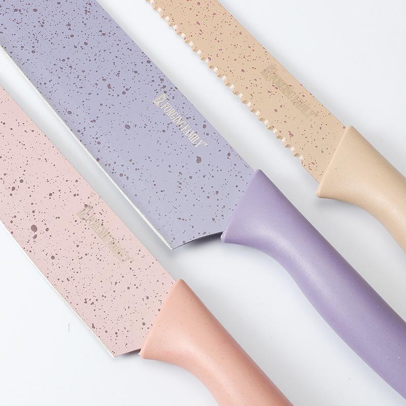 One Piece Dropshipping Color Straw Knives Six-Piece Set Knives Package Gift Box Kitchen Knife Cleaver Household Application Scenario