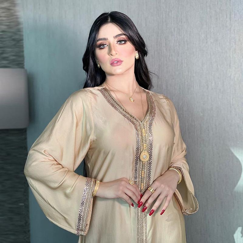 ab126 muslim dress dubai women's fashion abaya long dress hot drilling dress plus size djellaba Specification drawing