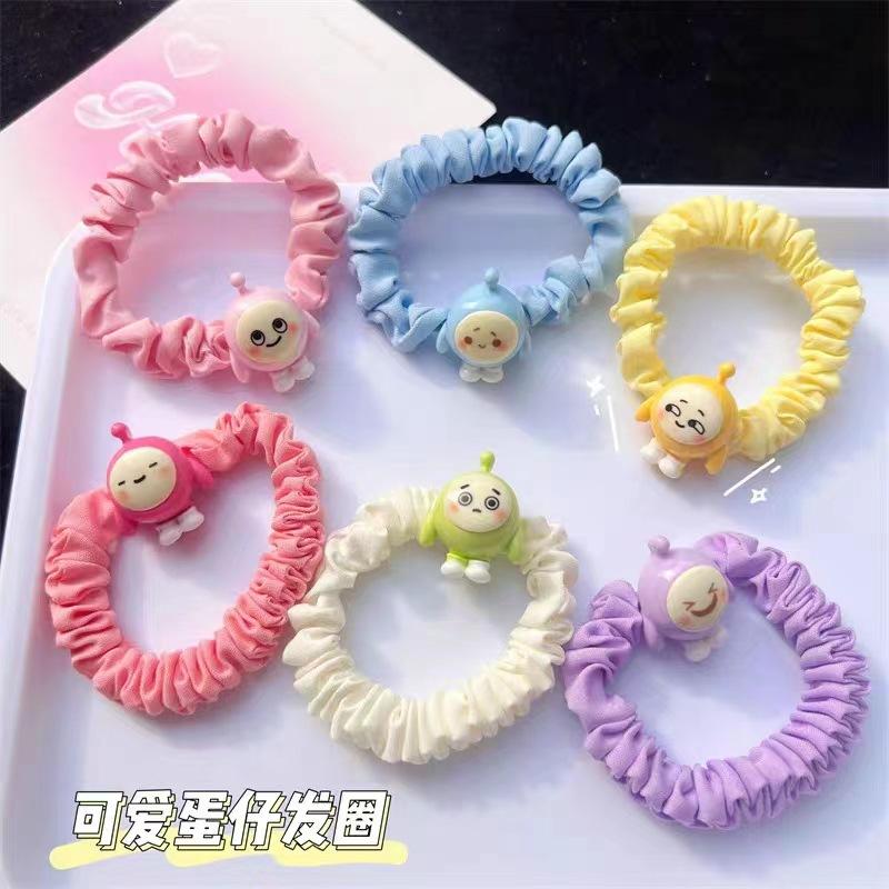 Cute Egg Doll Party Expression Bag Hair Ring Soft Cute Girl Hair Rope Cartoon Anime Small Intestine Ring Sweet Head Rope Hair Accessories