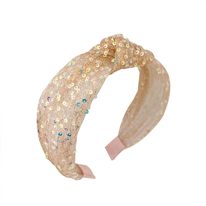 2023 New Korean Style Sequined Mesh Knotted Headband Female Sweet Beauty High Skull Top Headband Fashion Wild Wide Edge Hair Accessories Item Picture