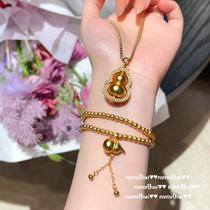 new chinese style gourd golden bean bracelet heavy 18k gold plating red agate golden bean fu lu beaded necklace