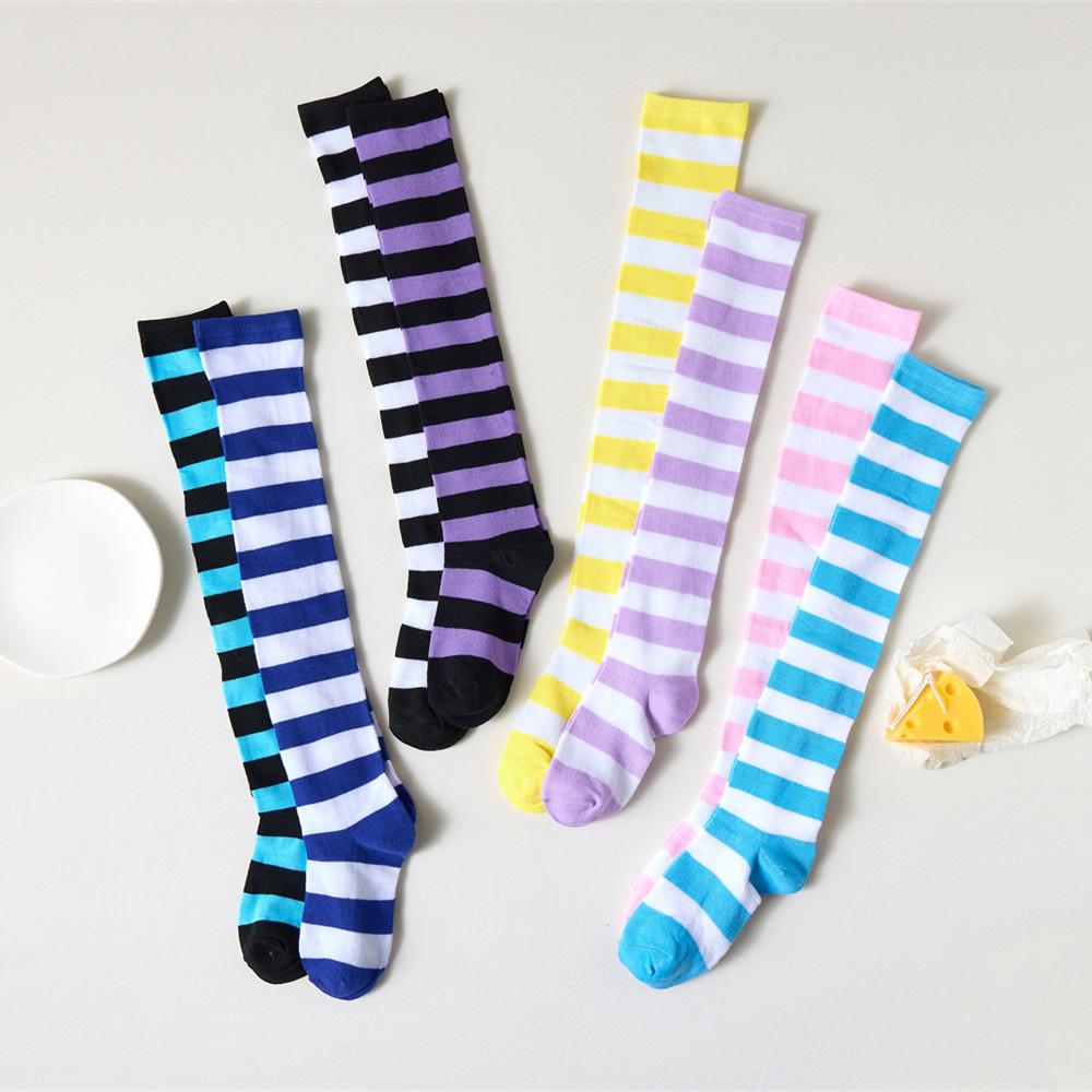 Stockings Women's Knee Socks Japanese Black and White, Colored Striped Knee Socks Thigh Socks Cosplay Anime Female full figure
