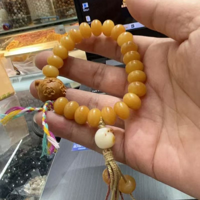 国潮渐变白玉菩提根手串文玩菩提子佛珠手持雕刻配饰彩绳风化菩提男盘玩手链 义乌欢喜工艺品