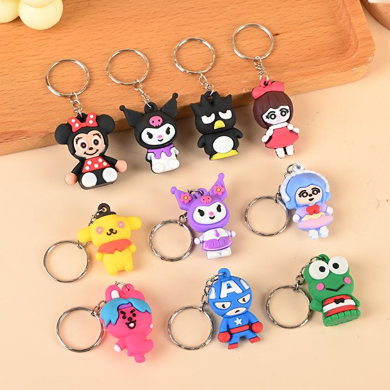 pvc cartoon soft rubber keychain customization mascot anime doll silicone diy car keychain pendant