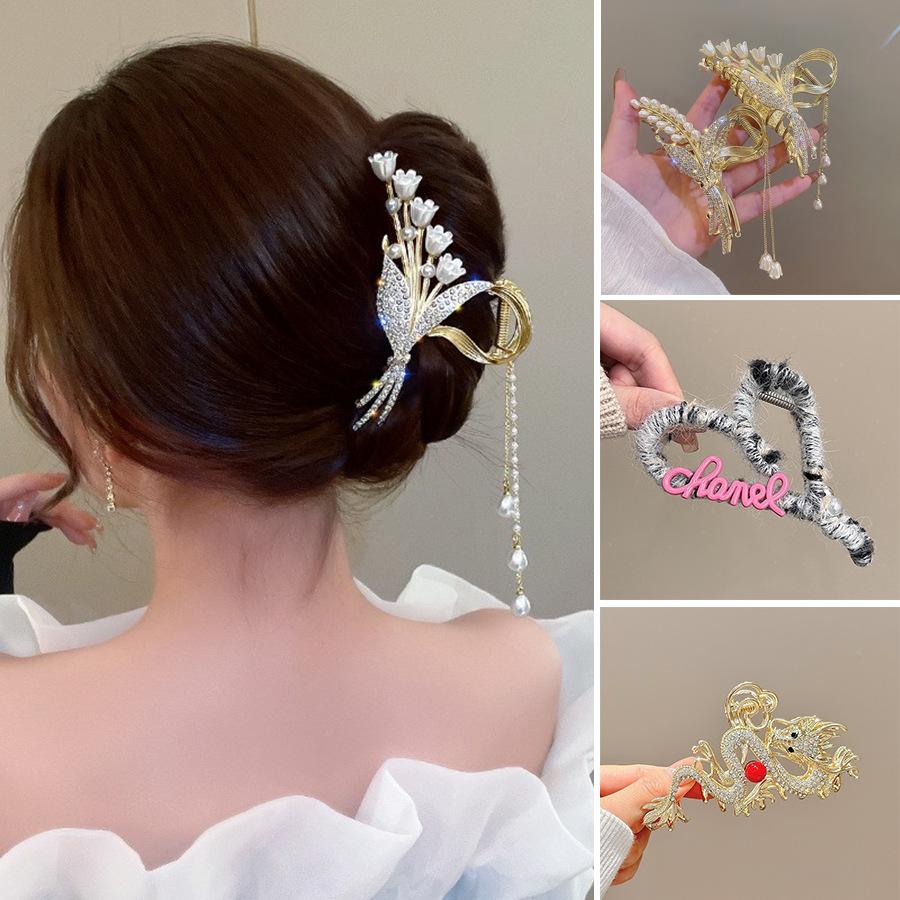 alloy barrettes metal hair claw headdress hair claw rhinestone hairpin shark clip high-grade flower ladies headdress hairpin