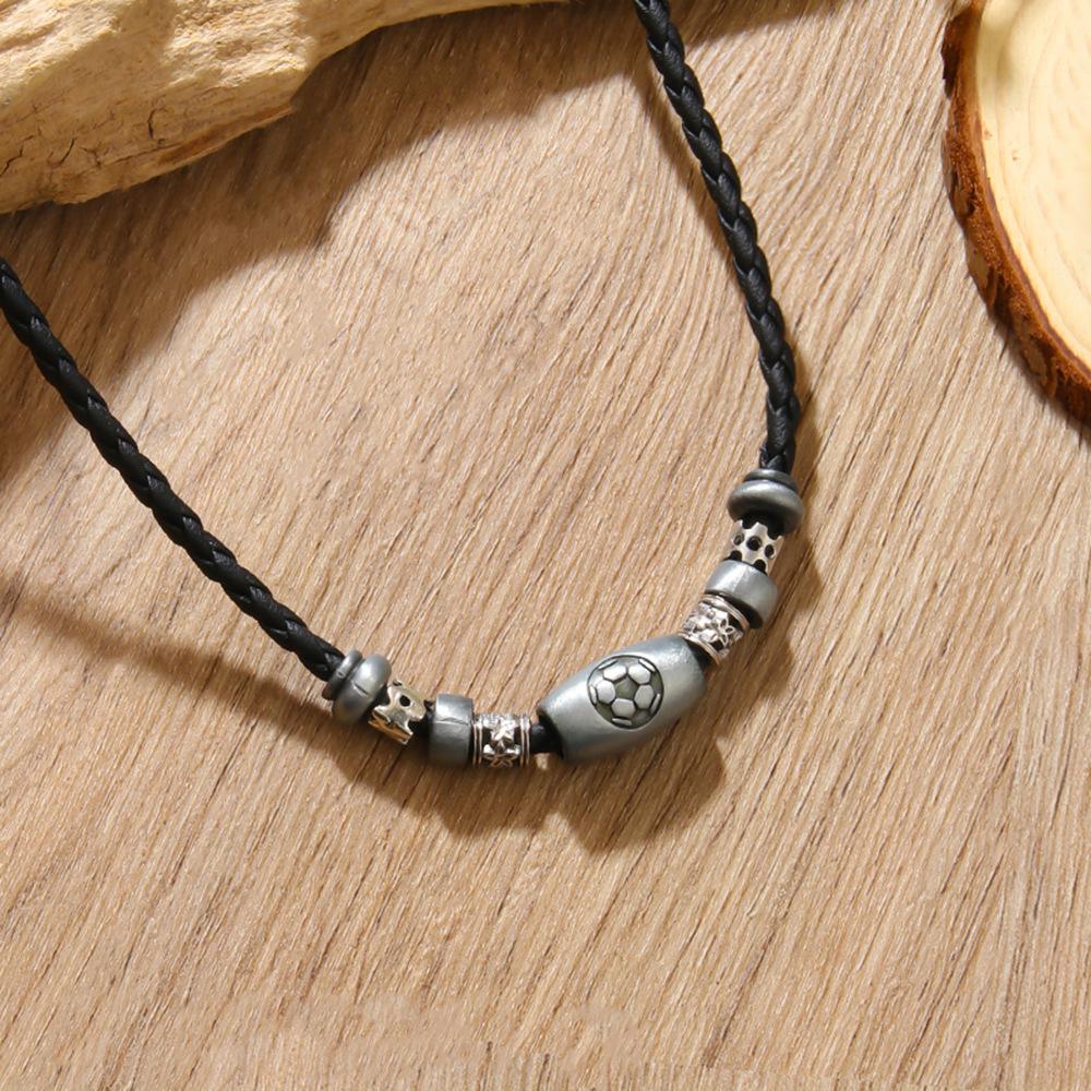retro popular long necklace artificial leather bold durable soccer ball necklace handmade beaded sports football necklace Specification drawing
