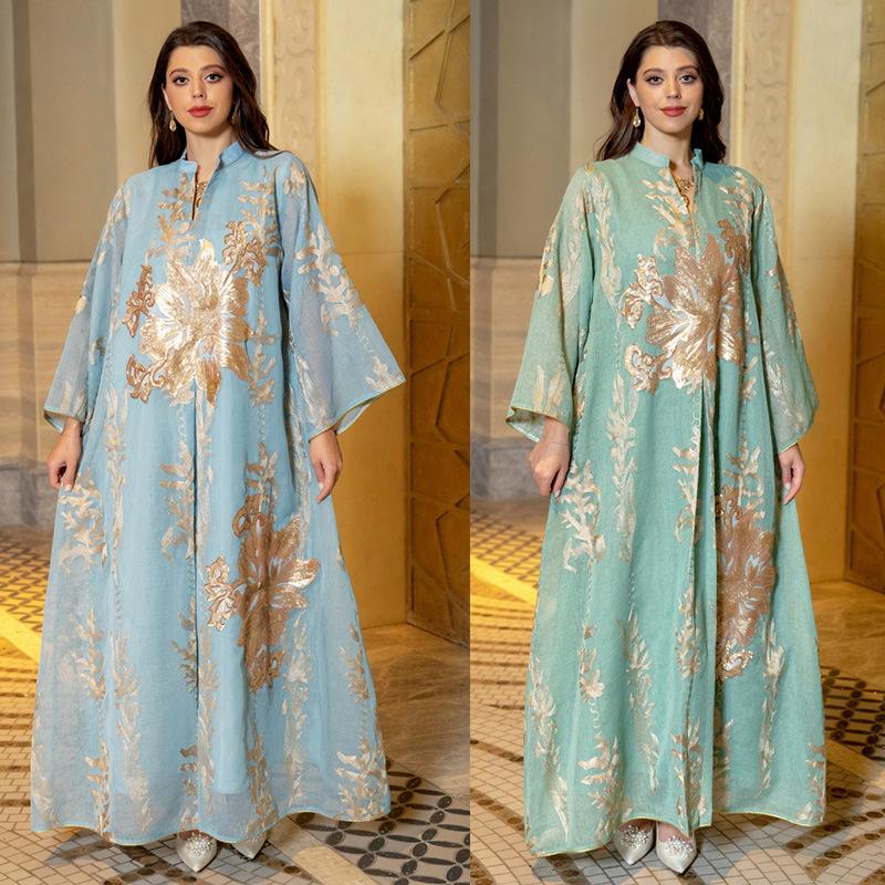 Ab056 Middle East Muslim Vintage Red Sequins 2023 Party Dress Dress Muslim Abaya Cross-Border Women's Clothing