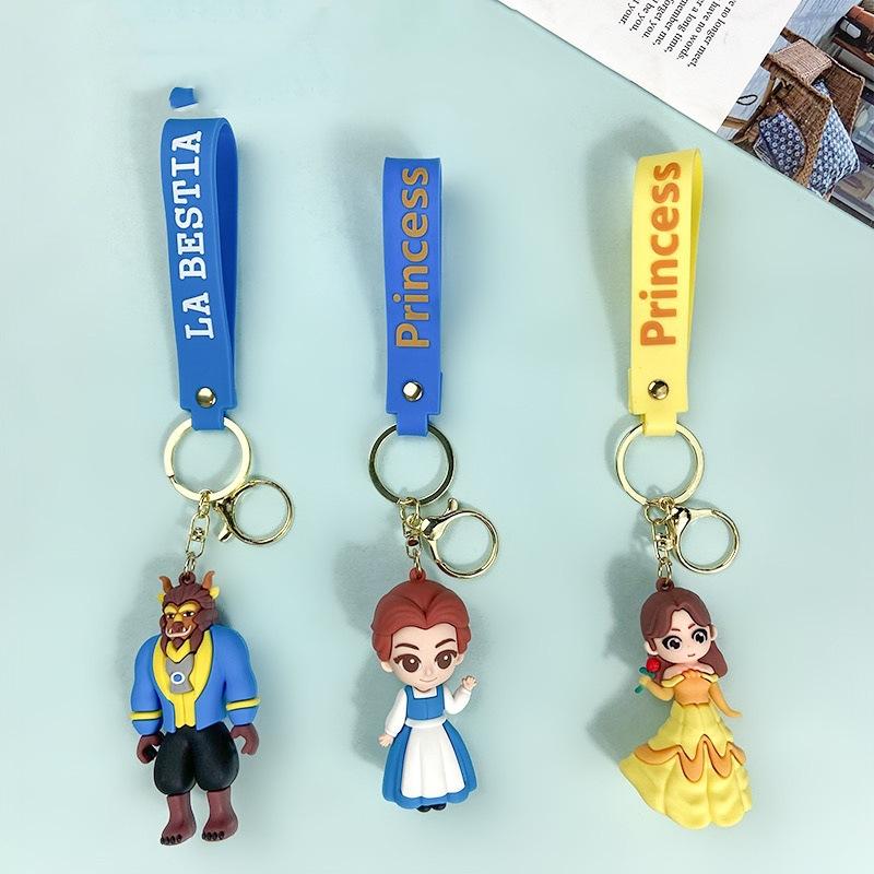 Creative Cartoon Beauty and Beast Keychain Cute Beier Princess Beast Prince Key Chain Men's and Women's Handbags Pendant full figure
