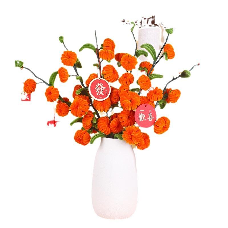 chinese new year decoration handmade twist stick lucky persimmon bouquet simulation twist stick persimmon tree Item Picture