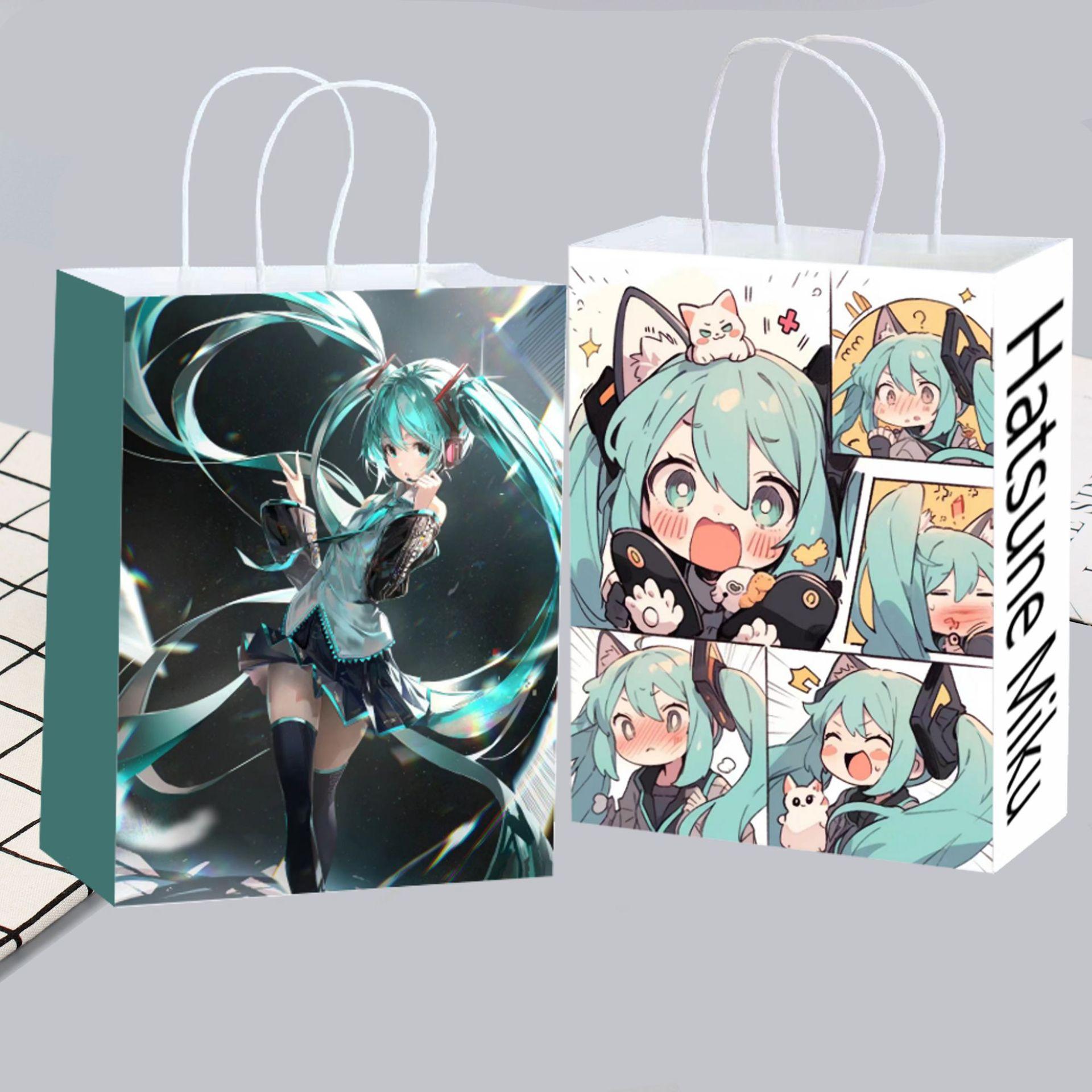 hatsune miku anime peripheral two-dimensional kraft paper bag handbag cartoon lucky bag miku gift bag in stock