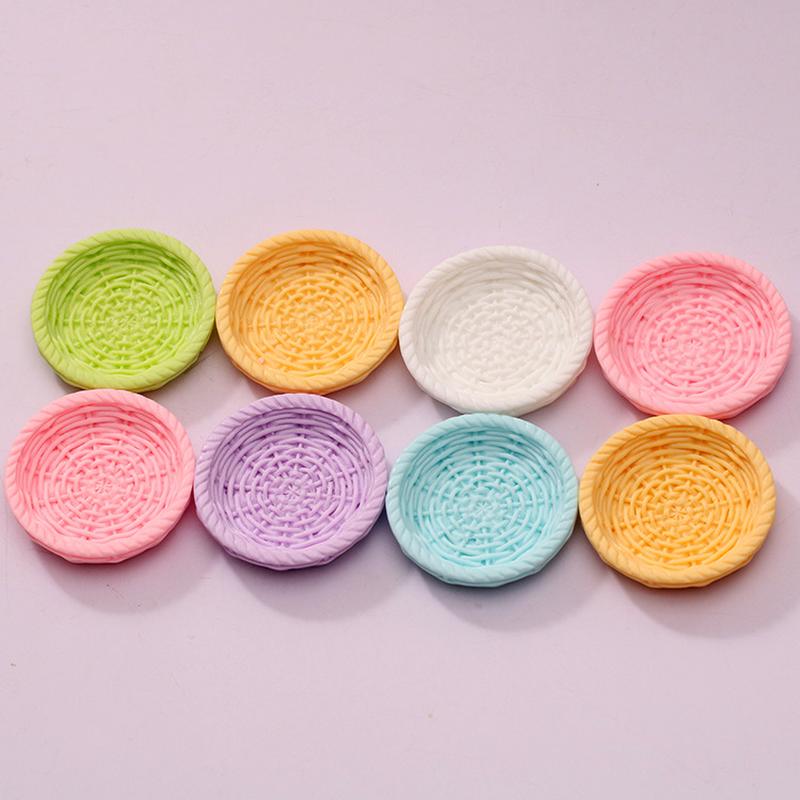 simulation round bamboo blue diy resin food tray children playhouse set accessory mini basket