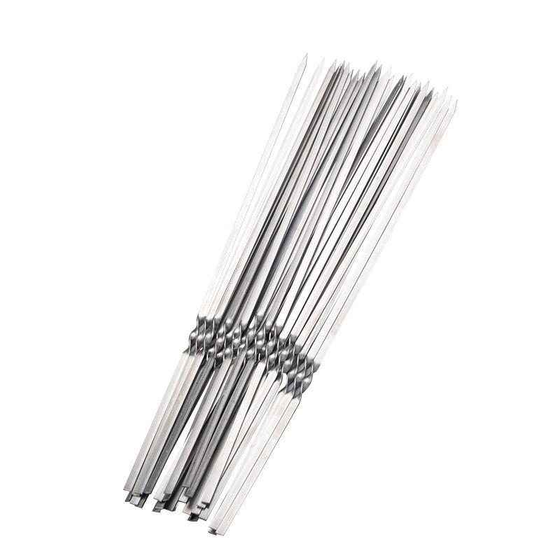 skewer stainless steel bbq grill needle barbecue skewer steel stick mutton skewers corn fork flat iron stick stringing device wholesale Item Picture