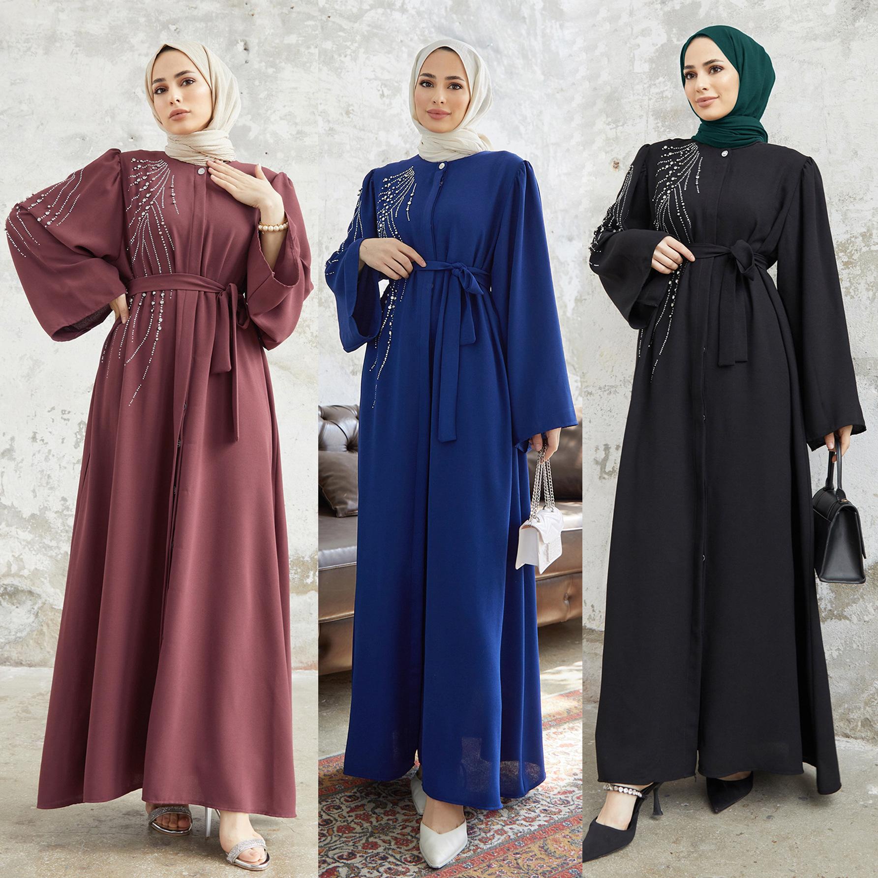 2210# djellaba women's muslim dress turkey dubai heavy industry beads rhinestone dress abaya full figure