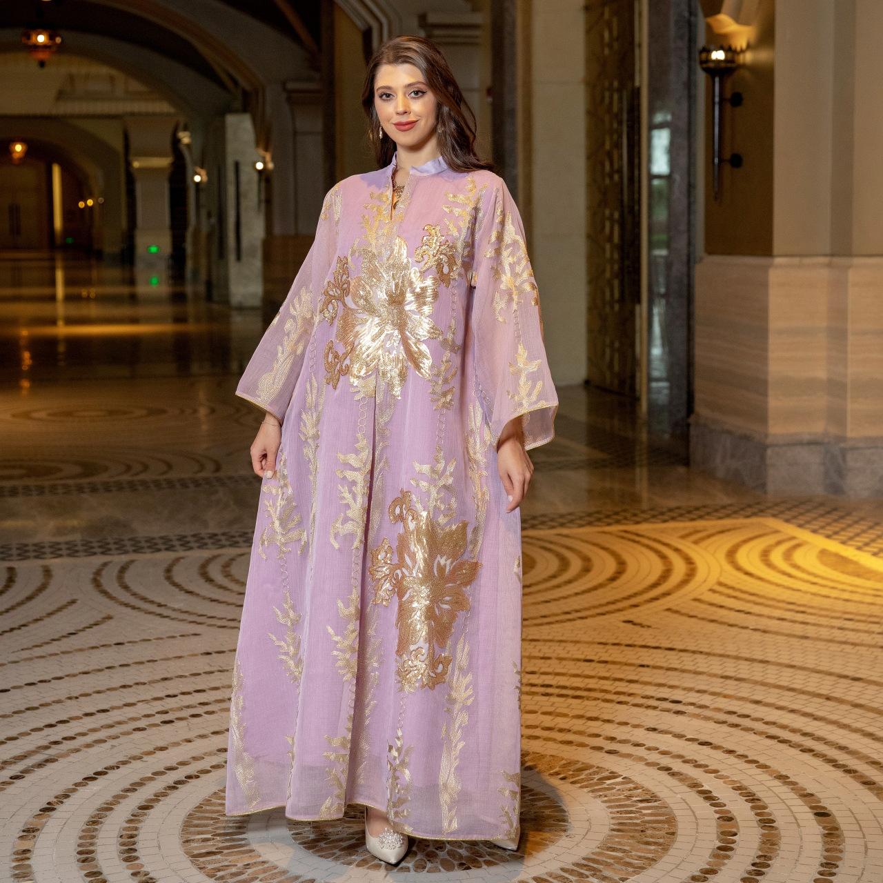 Ab056 2023 European Dress Muslim Dress Summer Abaya Fashion Sequin Middle East Foreign Trade Women's Clothing