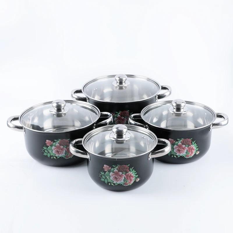 factory wholesale cross-border hot foreign trade amazon 4pcs wood grain handle gift pot set southeast asia africa south Specification drawing