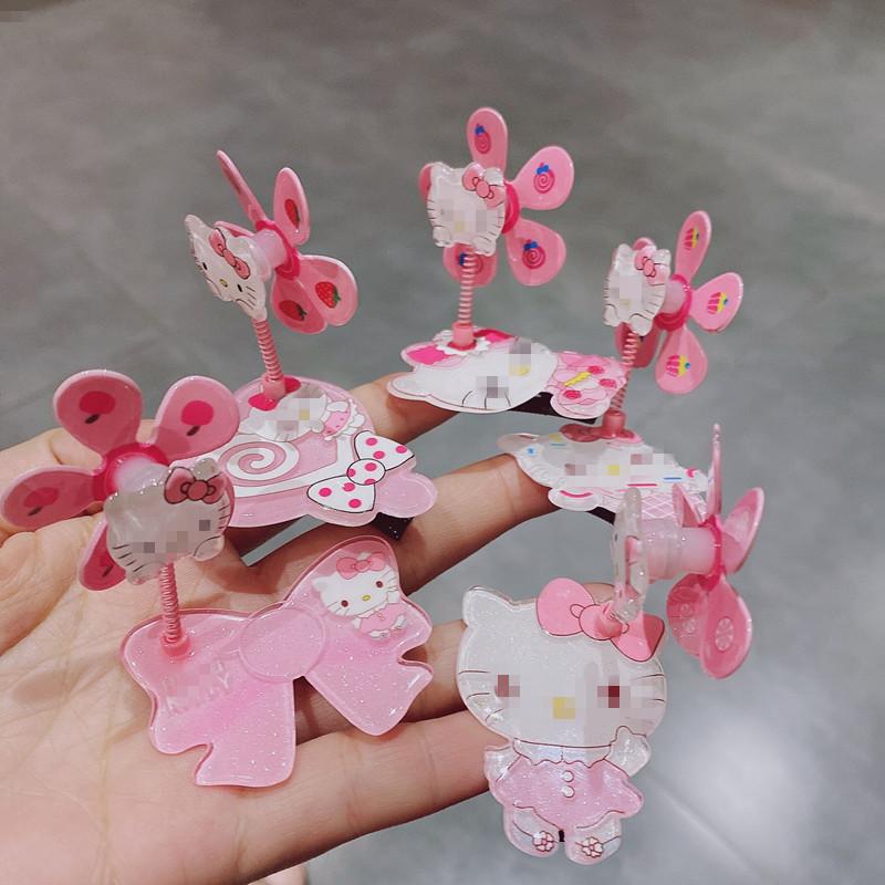 pink cute  windmill press clip swing side clip korean children hair accessories barrettes acrylic bang clip rotating Item Picture