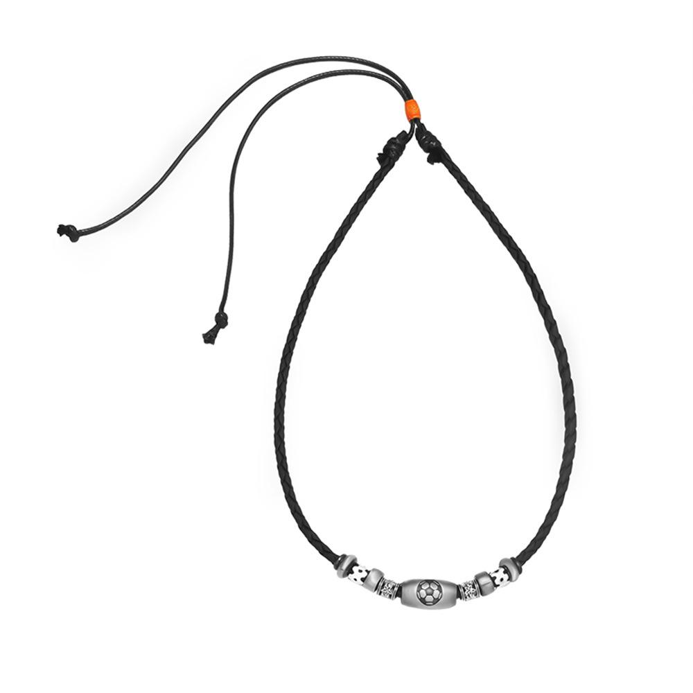 retro popular long necklace artificial leather bold durable soccer ball necklace handmade beaded sports football necklace Item Picture