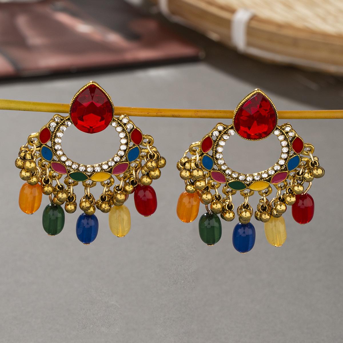 Ethnic Style Tassel Drop Oil Color Vintage Earrings Women's Bohemian Cross-Border Water Drop Agate-like Indian Earrings