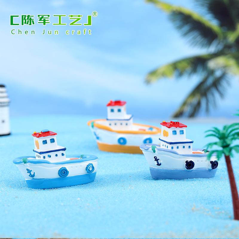 Mediterranean Style Seaside Yacht Boat ndscaping Decorations Cruise Ship Aquarium Simution Ornaments