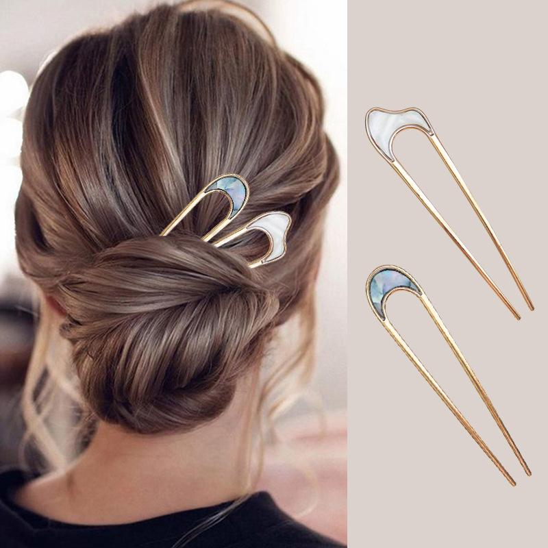 japanese antique net red simple metal hair clasp bun hair band temperament hair pin u-shaped alloy hairpin