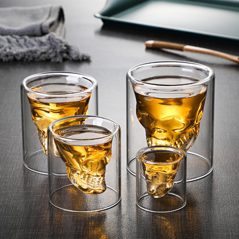 Skull Glass Whiskey Shot Glass White Wine Glass Personalized Double-Layer Transparent Crystal Skull Glass