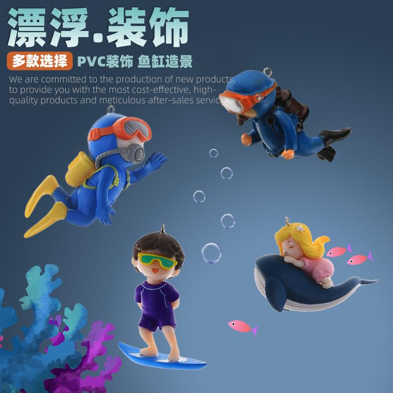 Aquarium Desktop Small Fish Tank Decorative Ornaments New Diver Floating Creative PVC Figurine Surfing Teenager