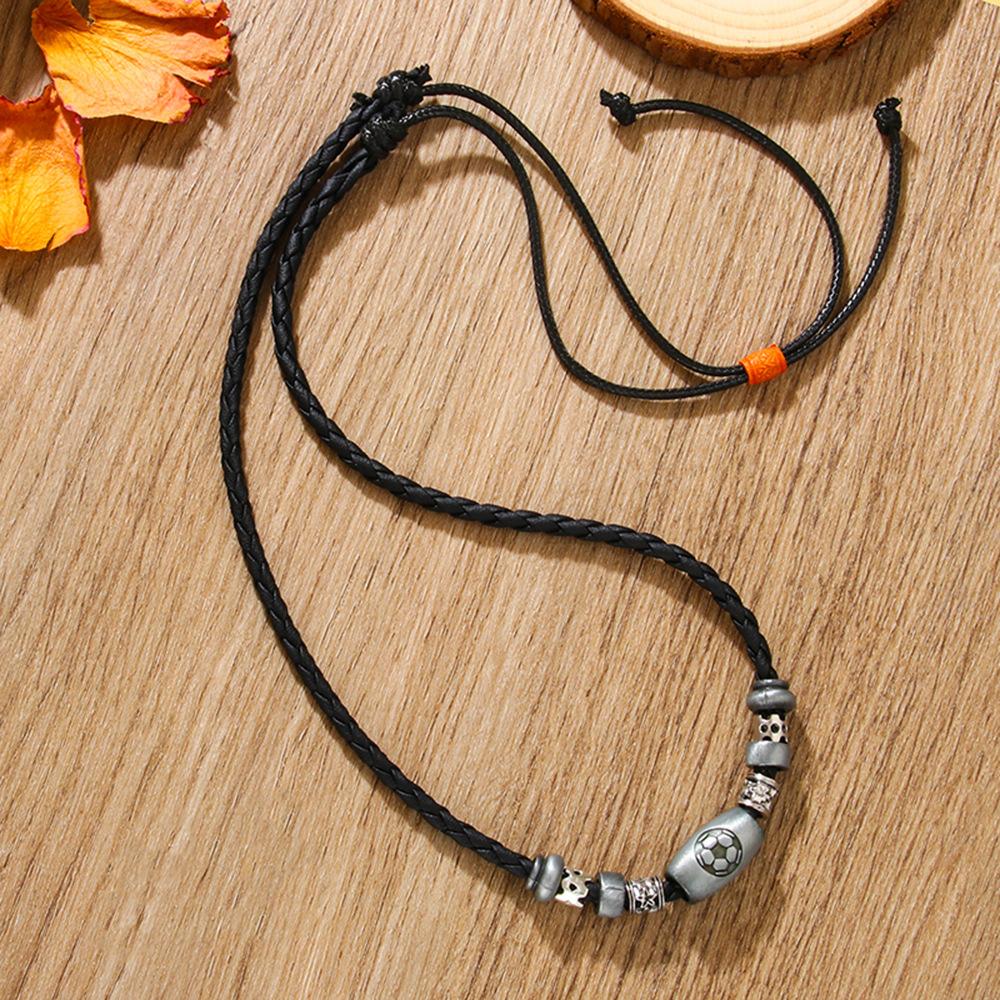 retro popular long necklace artificial leather bold durable soccer ball necklace handmade beaded sports football necklace full figure