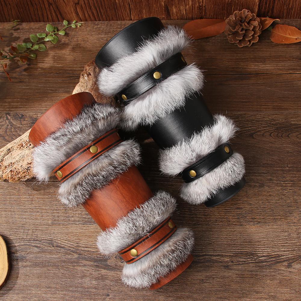 europe and america cross border viking style leather wristband medieval vintage artificial leather wristband rabbit fur thickened outdoor arm guard Specification drawing