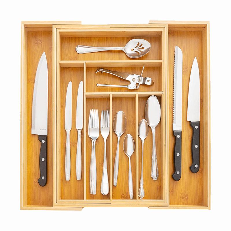 bamboo knife and fork stretch classification storage box wholesale bamboo knife storage box kitchen drawer organizing tableware box