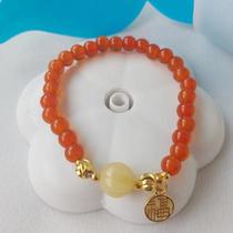 Natural Cherry Red South Red Agate Bracelet Fu Character Beeswax Bead Elastic Bracelet Girlfriends' Gift Natal Year Gift