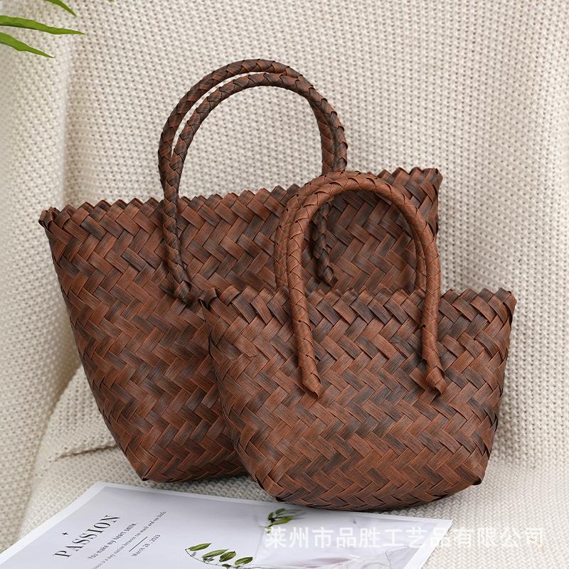 bamboo handbag new rattan and straw woven bag bamboo handle women's bag retro handmade tote bag vacation bag