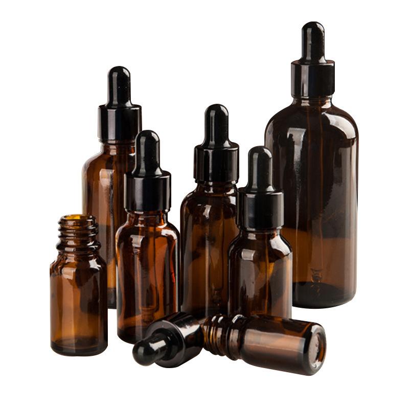 brown tawney essential oil bottle fire extinguisher bottles 5-100ml black dropper cosmetic essential oil glass subpackaging packing bottle