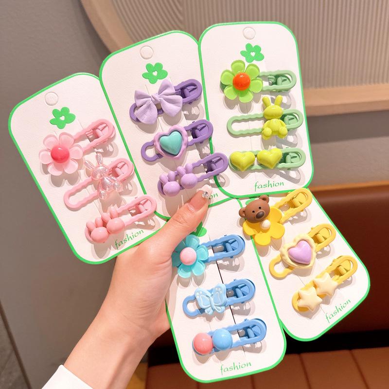3 pack korean alloy duckbill clip girl side clip bangs clip cute flower rabbit hairpin head clip