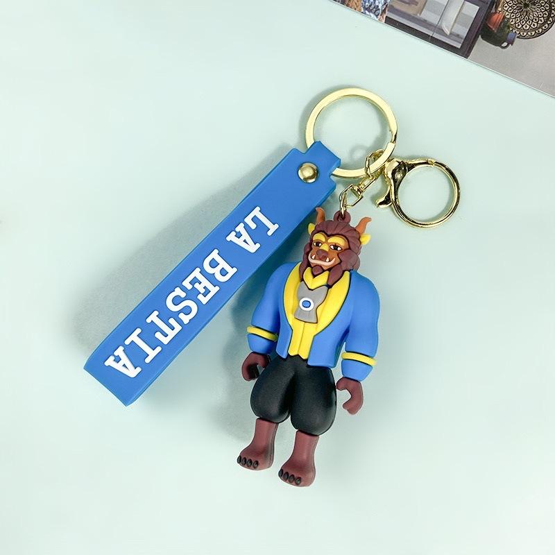 Creative Cartoon Beauty and Beast Keychain Cute Beier Princess Beast Prince Key Chain Men's and Women's Handbags Pendant Specification drawing