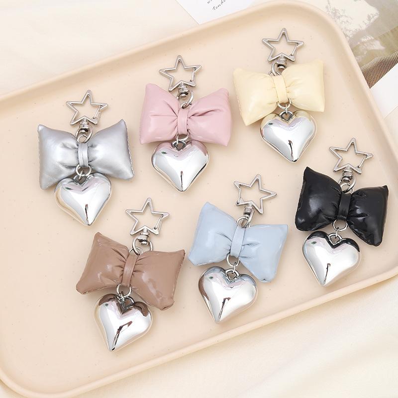 ins new artificial leather bow love pendant personality all-match five-pointed star ornaments bag keychain lanyard full figure