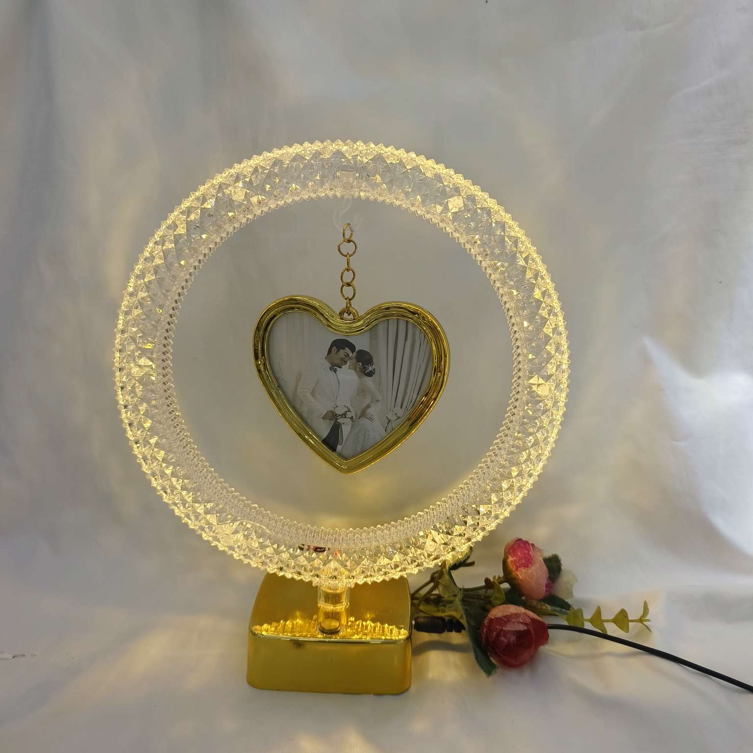 Round table lamp with light frame, handicraft gift, display piece, stand, base, auxiliary materials, exquisite art, collector's decorative item detail image 3