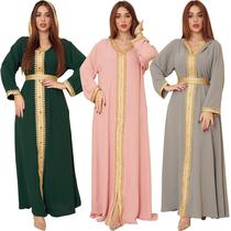 Ab183 Middle East Linen Green Muslim Saudi Arabia Hooded Women's Clothing Abaya Dress Large Swing Skirt