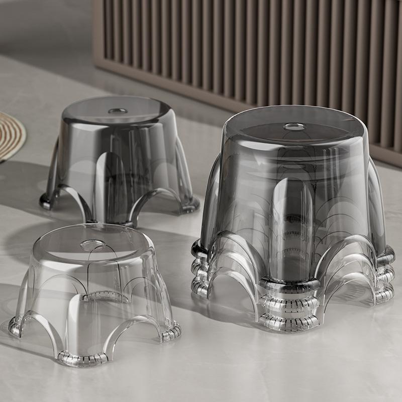 small stool household stackable low stool living room thickened children's round stool acrylic plastic transparent minimalist stool details Picture