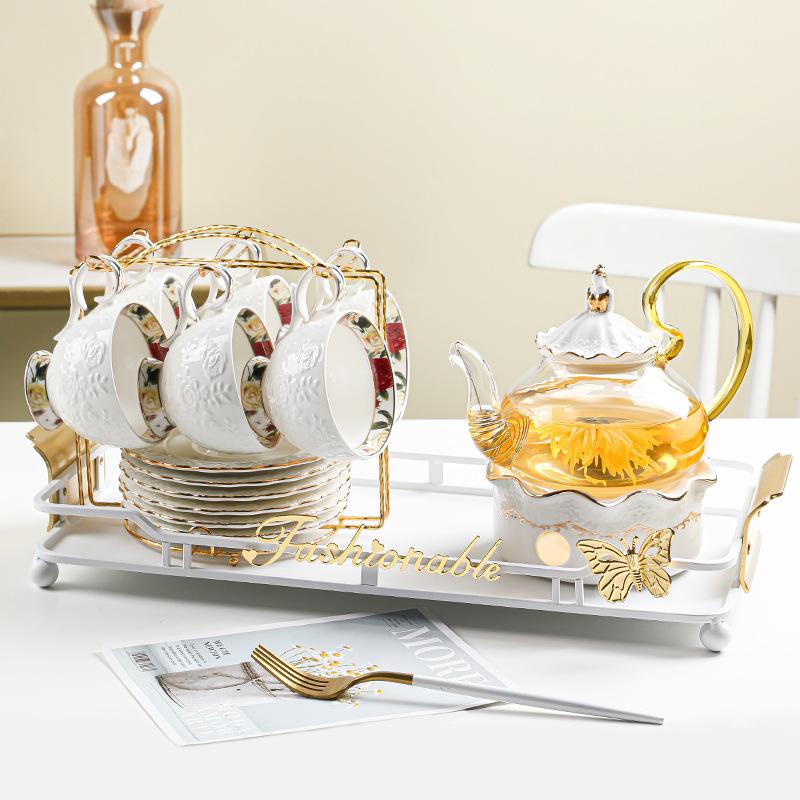 scented teapot creative heating elegant glass teapot ceramic water cup teapot tea set suit home cup