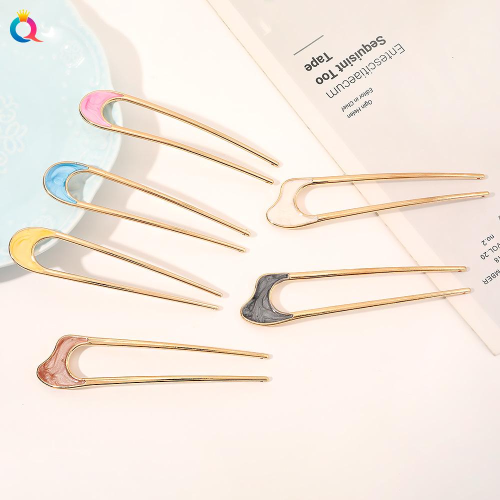 qiyue antique net red simple metal hair clasp bun hair band temperament hair pin u-shaped alloy hairpin