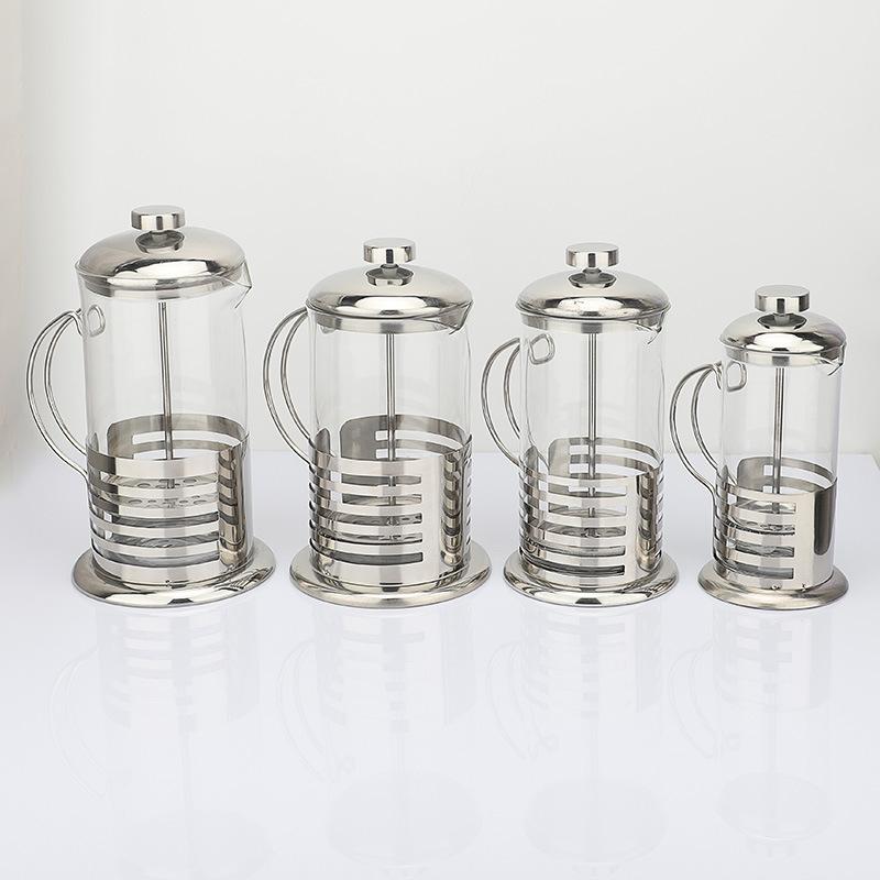 wholesale stainless steel glass tea maker coffee filter stripe heat-resistant french glass filter teapot teapot