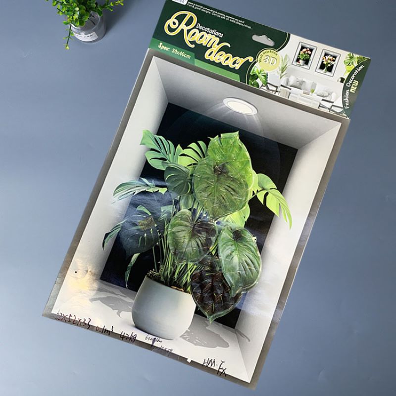 HM-FX跨境厂家直销3d立体花瓶墙壁装饰相框墙贴画送粘胶边框条