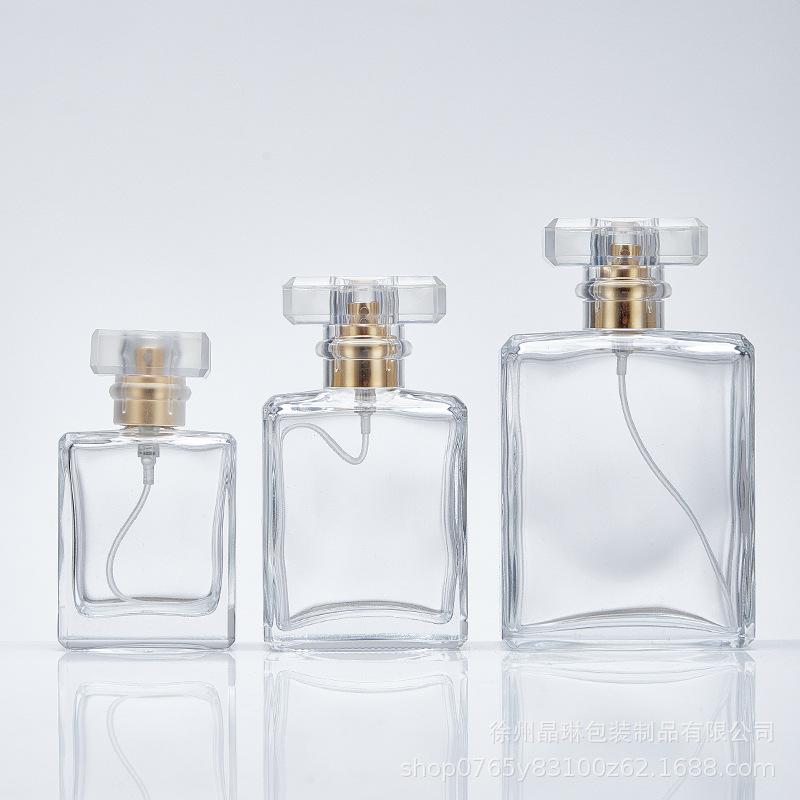 in stock wholesale 30 ml50ml100ml flat square perfume sub-bottles transparent glass press spray bottle fire extinguisher bottles full figure