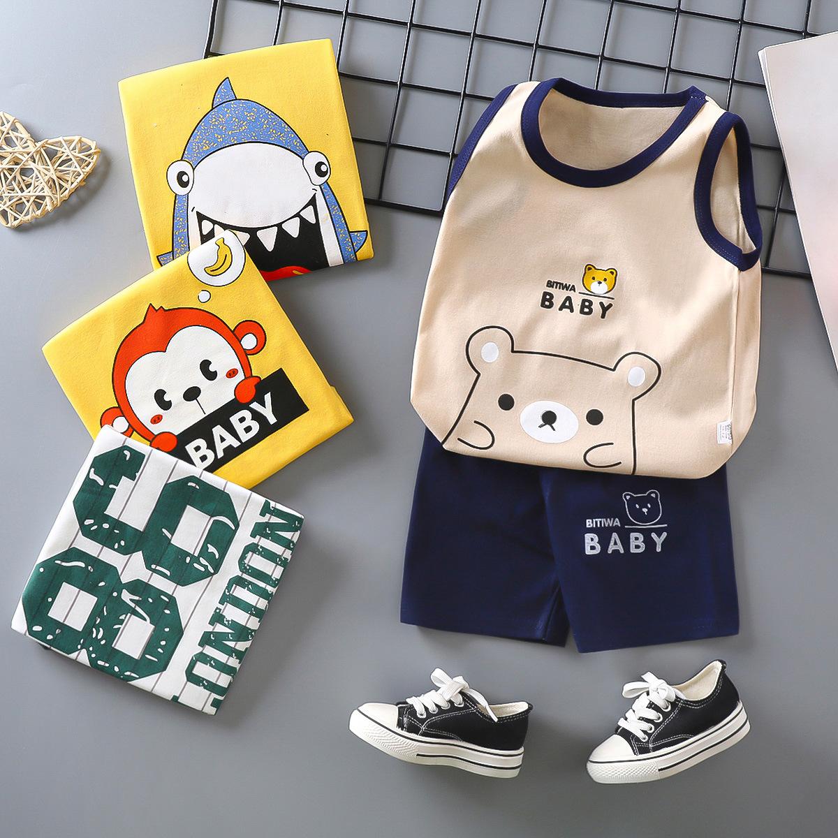 children's vest suit summer cotton boys' and girls' shorts summer clothes baby clothing suit children's clothing wholesale