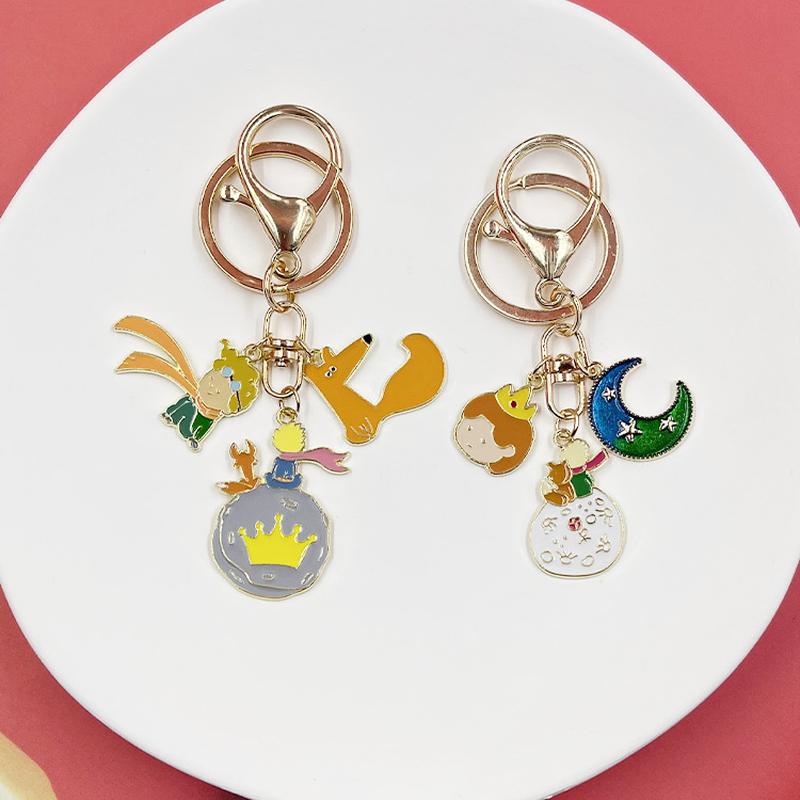 Cute Prince Couple Keychain Cartoon Anime Little Fox Key Ring Bag Pendant Accessories Car Pendant