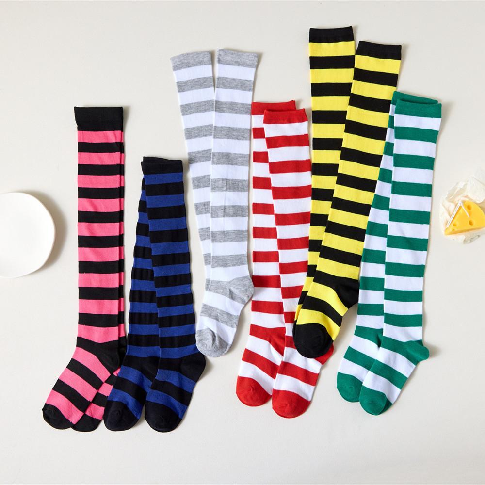Stockings Women's Knee Socks Japanese Black and White, Colored Striped Knee Socks Thigh Socks Cosplay Anime Female details Picture