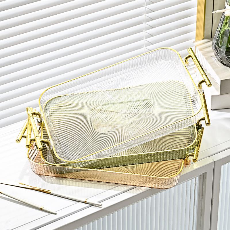 light luxury rectangular water glass tray household tea cup storage living room storage plastic fruit plate dinner plate plastic tea tray